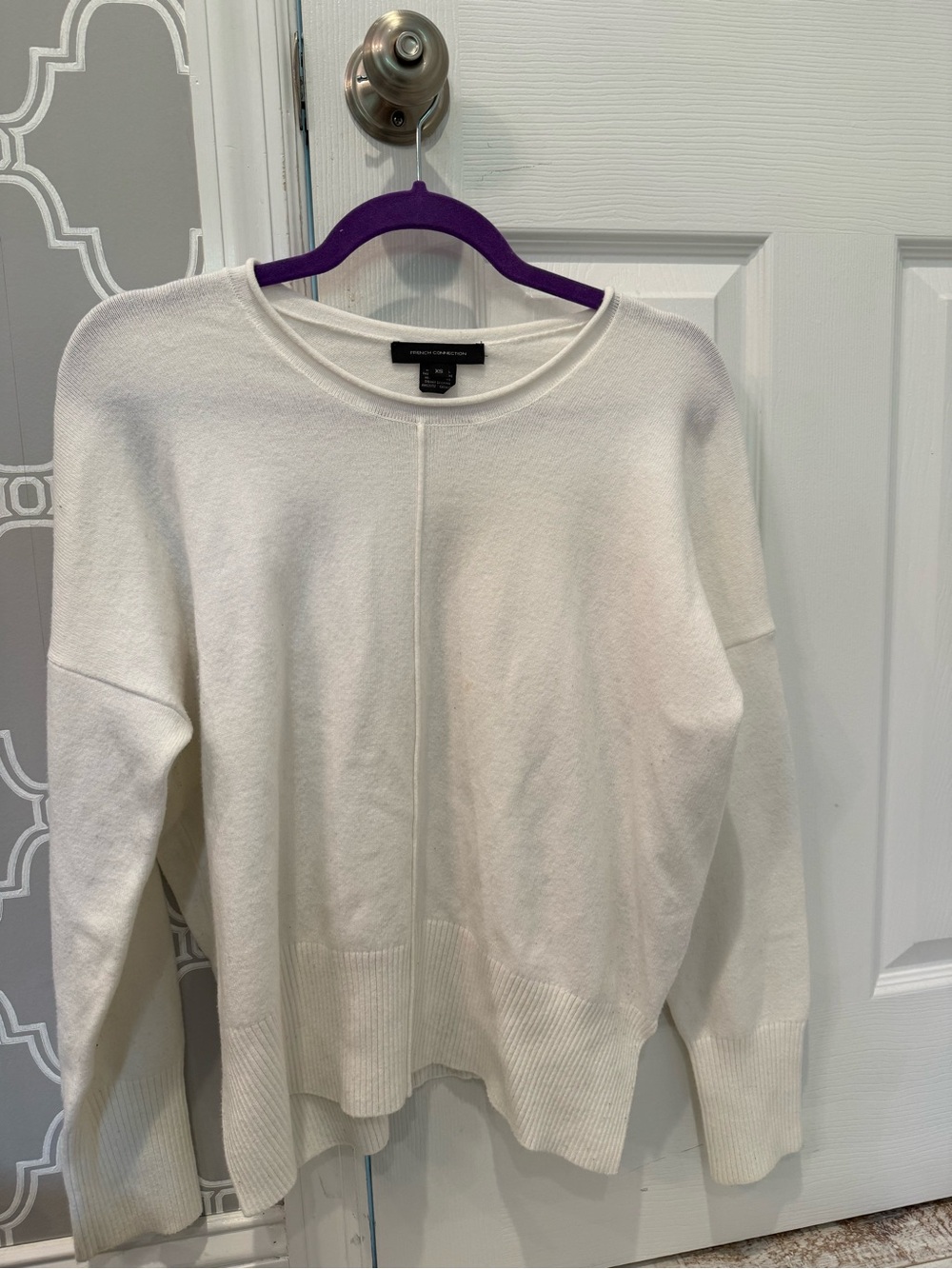 French Connection Ivory Crewneck Sweater with Center Seam